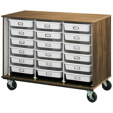 I.D. SYSTEMS 36'' Tall Dark Walnut Mobile Open Storage Cabinet with 18 3 1/2'' Trays 80274Z36022 538274Z36022